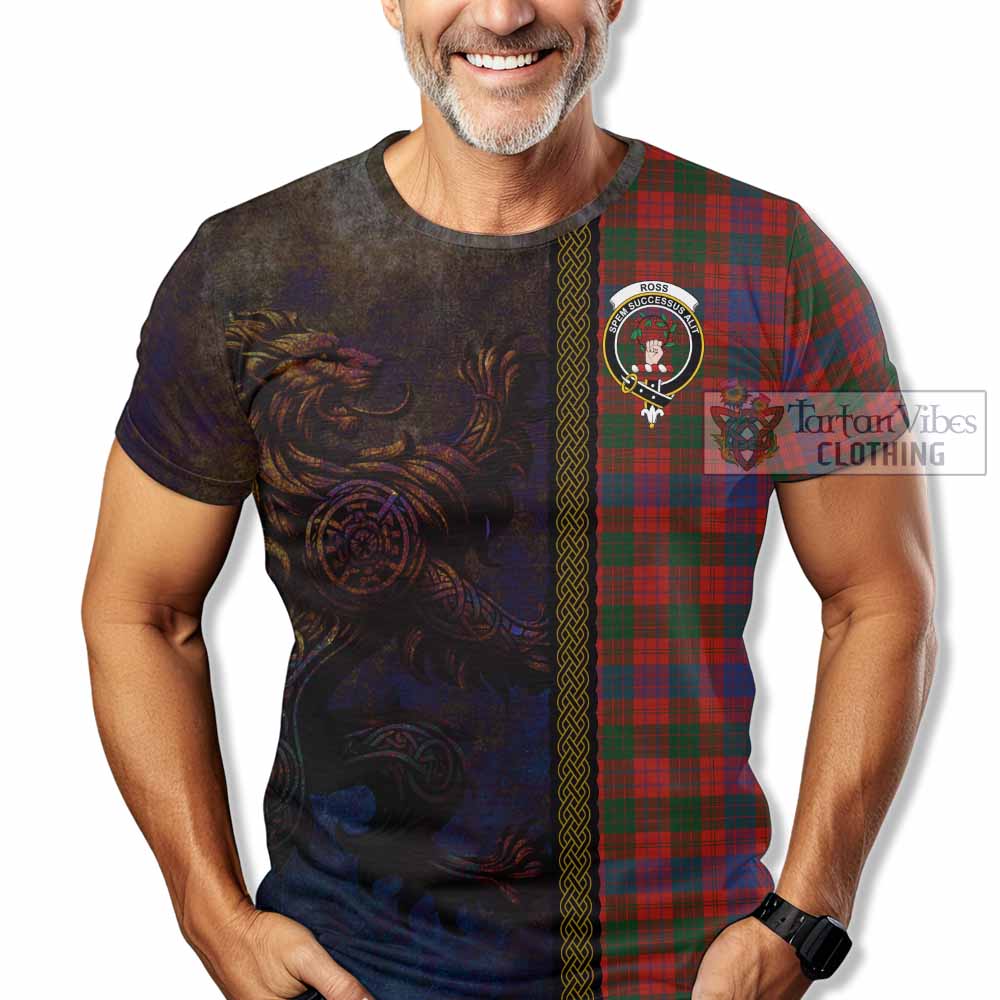 Tartan Vibes Clothing Ross Tartan Family Crest T-Shirt Alba Gu Brath Be Brave Lion Ancient Style