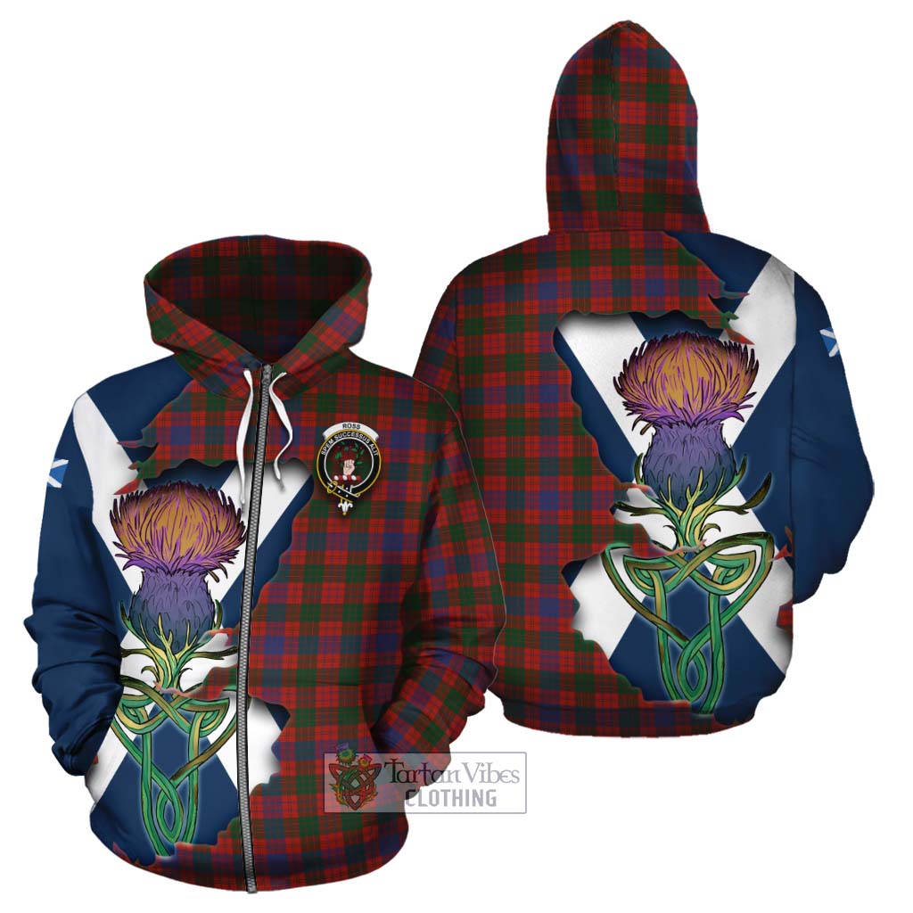 Tartan Vibes Clothing Ross Tartan Family Crest Cotton Hoodie Scottish Thistle Celtic Inspired