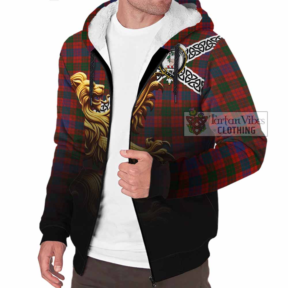 Tartan Vibes Clothing Ross Crest Tartan Sherpa Hoodie with Golden Lion Emblem Celtic Style