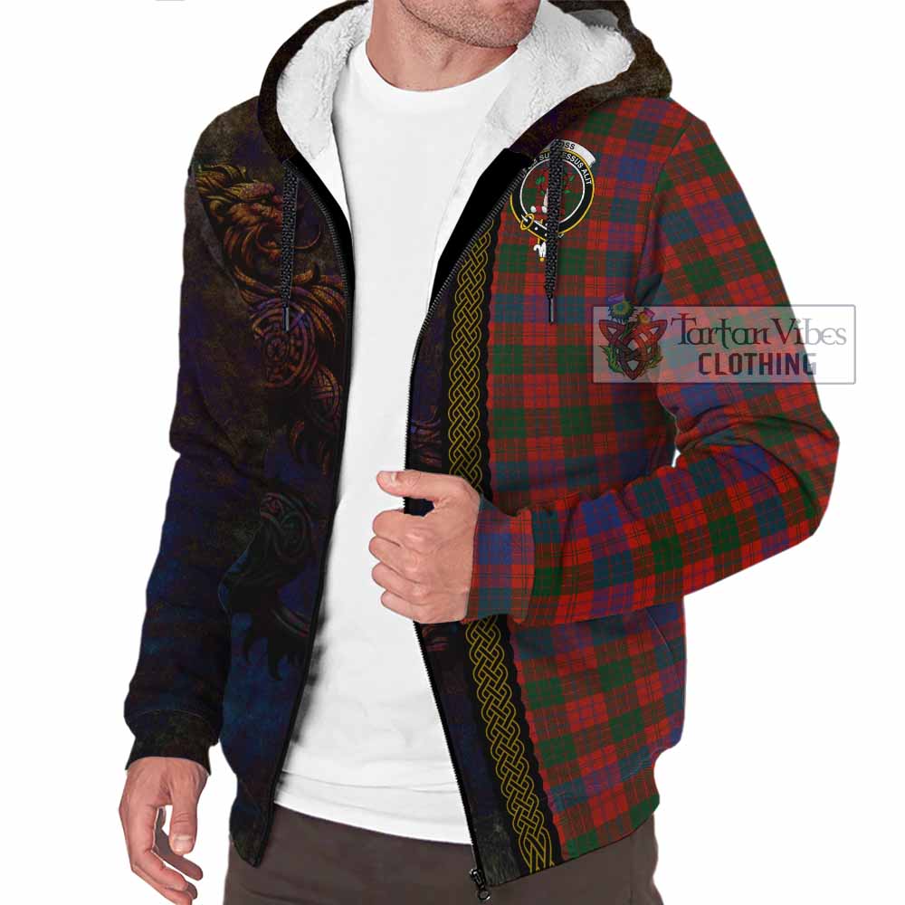 Tartan Vibes Clothing Ross Tartan Family Crest Sherpa Hoodie Alba Gu Brath Be Brave Lion Ancient Style
