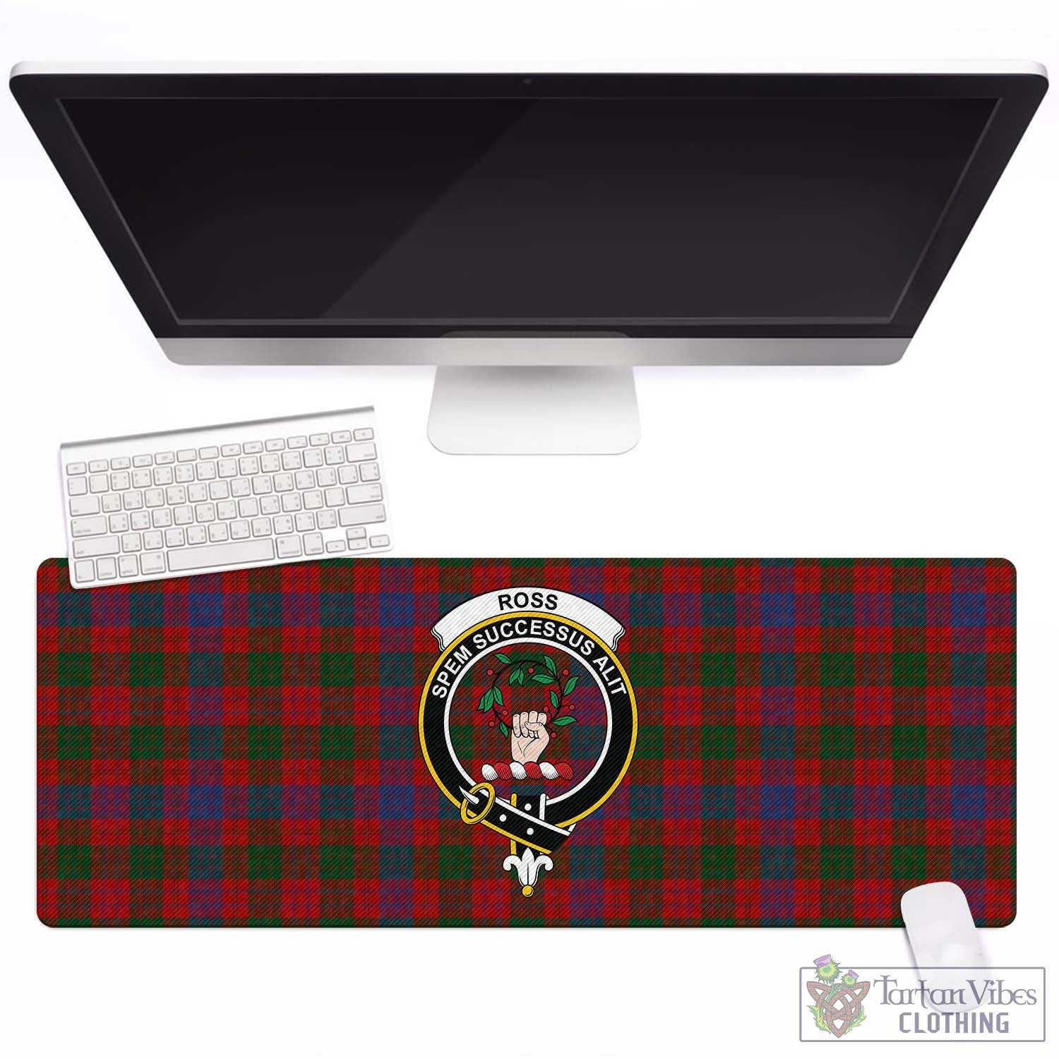 Tartan Vibes Clothing Ross Tartan Mouse Pad with Family Crest