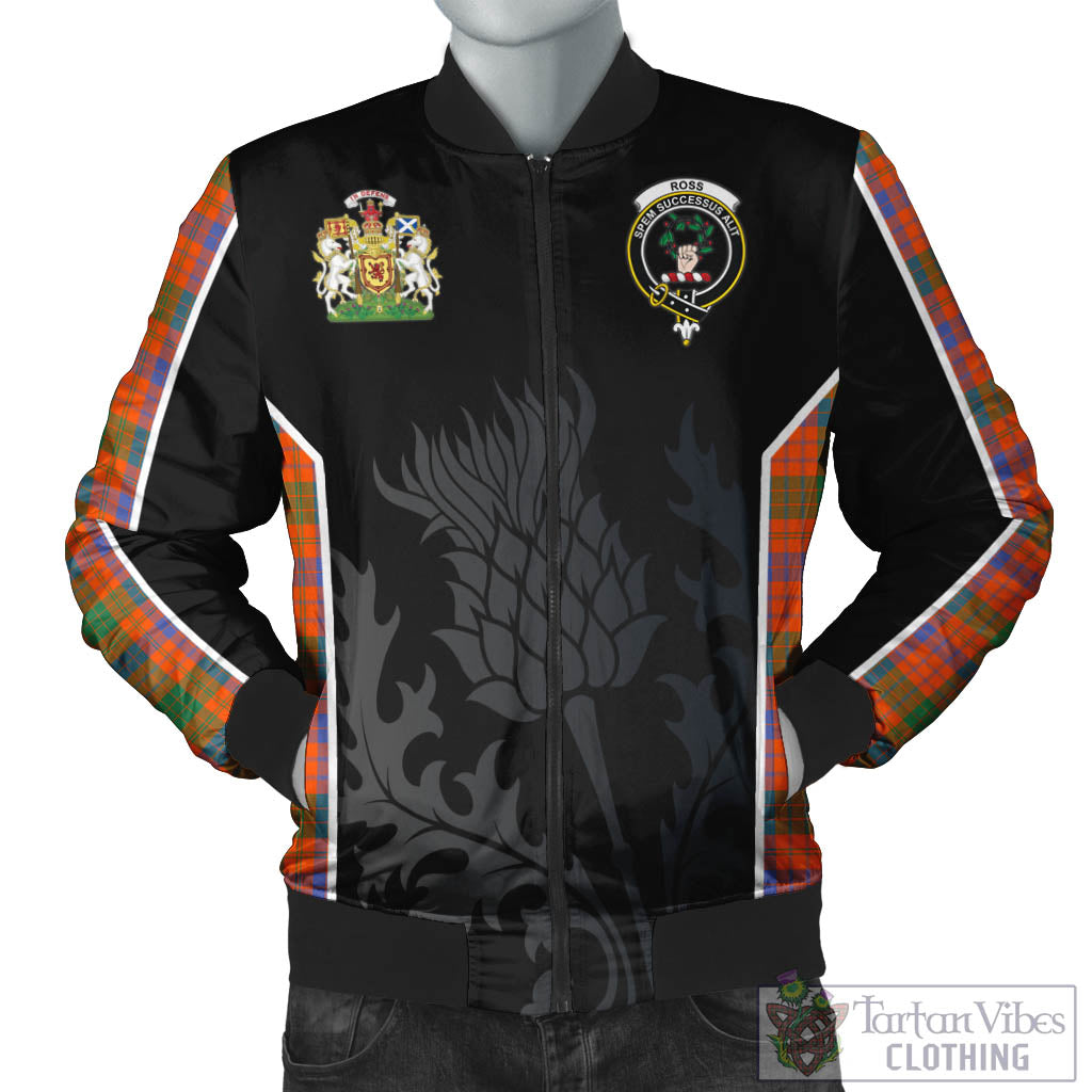 Tartan Vibes Clothing Ross Ancient Tartan Bomber Jacket with Family Crest and Scottish Thistle Vibes Sport Style