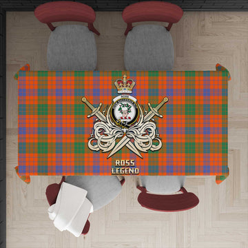 Ross Ancient Tartan Tablecloth with Clan Crest and the Golden Sword of Courageous Legacy