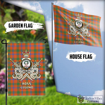 Ross Ancient Tartan Flag with Clan Crest and the Golden Sword of Courageous Legacy