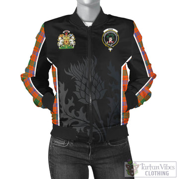 Ross Ancient Tartan Bomber Jacket with Family Crest and Scottish Thistle Vibes Sport Style