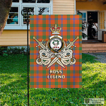 Ross Ancient Tartan Flag with Clan Crest and the Golden Sword of Courageous Legacy