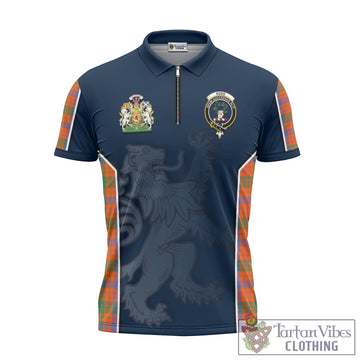 Ross Ancient Tartan Zipper Polo Shirt with Family Crest and Lion Rampant Vibes Sport Style