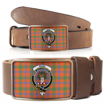 Ross Ancient Tartan Belt Buckles with Family Crest