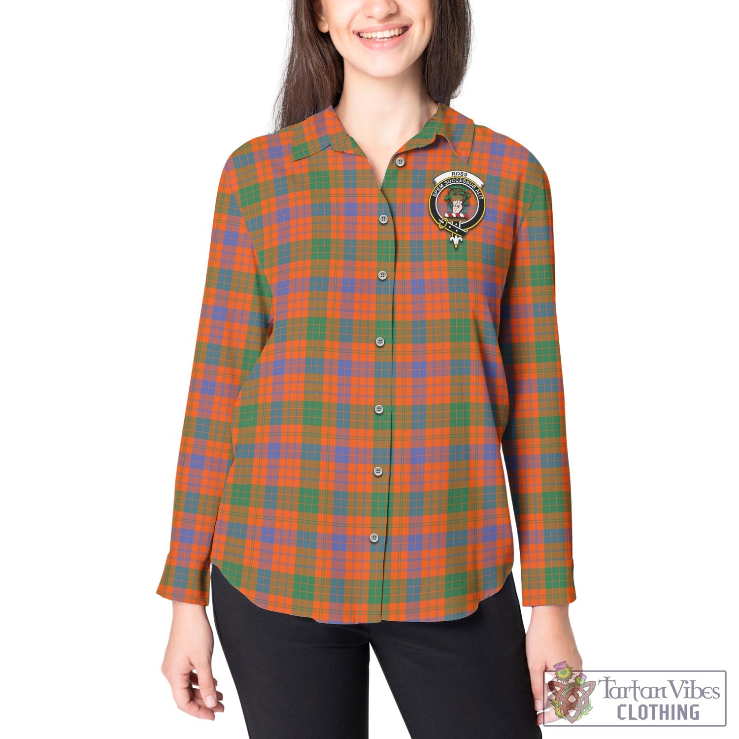 Tartan Vibes Clothing Ross Ancient Tartan Womens Casual Shirt with Family Crest