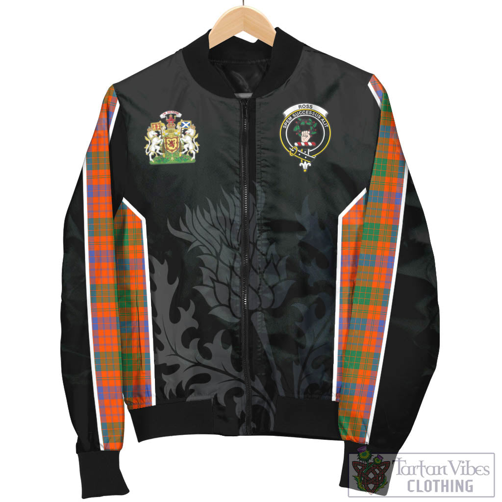 Tartan Vibes Clothing Ross Ancient Tartan Bomber Jacket with Family Crest and Scottish Thistle Vibes Sport Style