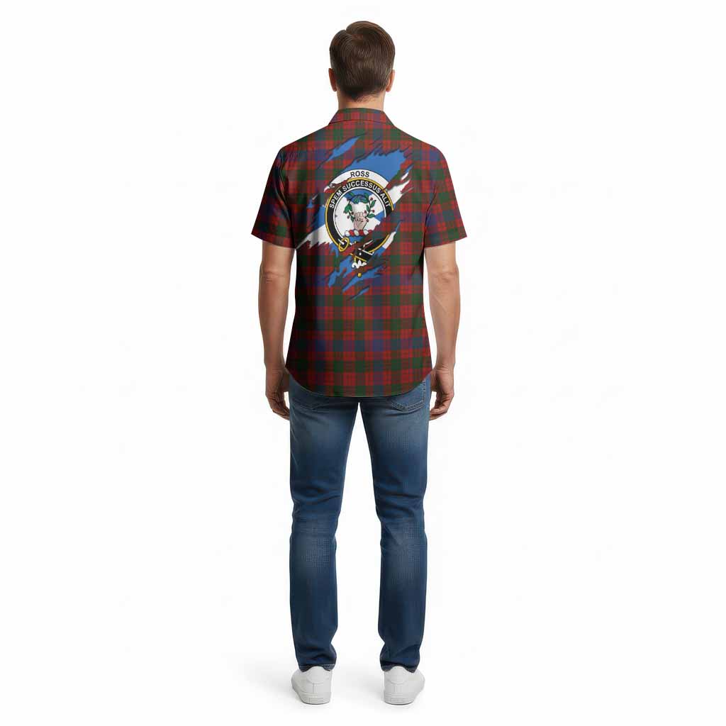 Ross Clan Crest In Me Tartan Cotton Hawaiian Shirt Scotland Flag Style