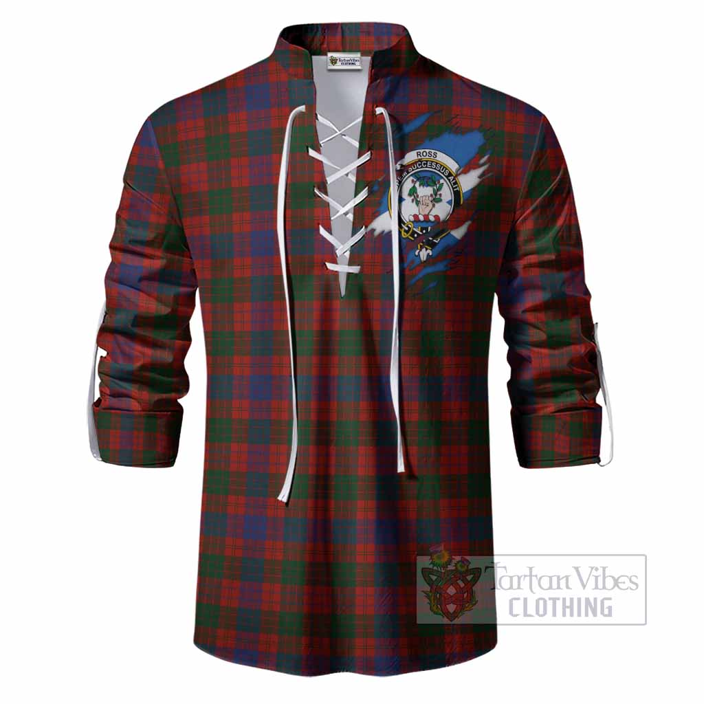 Ross Clan Crest In Me Tartan Ghillie Shirt Scotland Flag Style