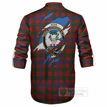 Ross Clan Crest In Me Tartan Ghillie Shirt Scotland Flag Style