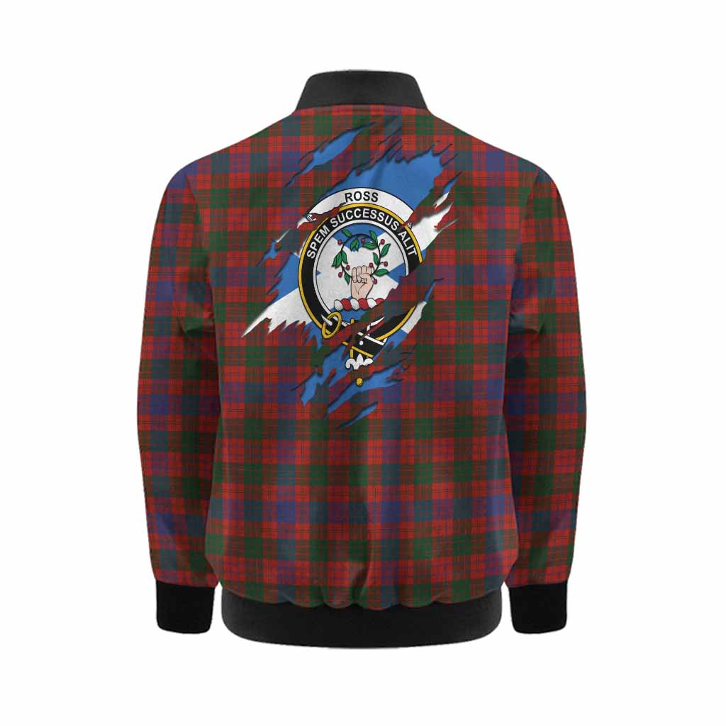 Ross Clan Crest In Me Tartan Kid Bomber Jacket Scotland Flag Style