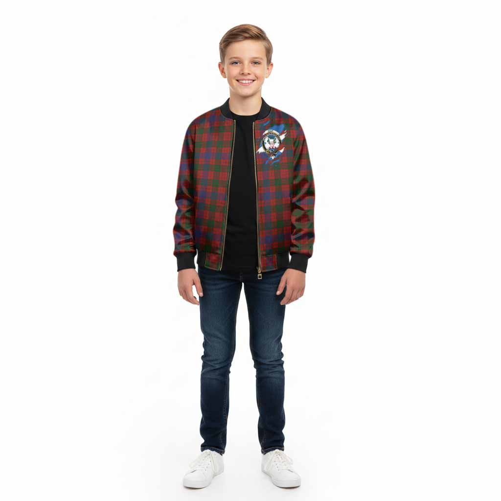 Ross Clan Crest In Me Tartan Kid Bomber Jacket Scotland Flag Style