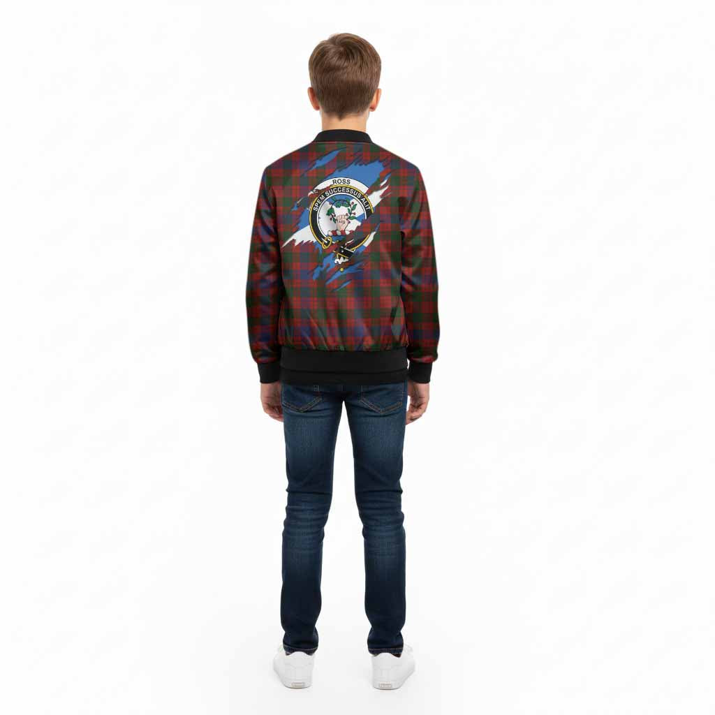 Ross Clan Crest In Me Tartan Kid Bomber Jacket Scotland Flag Style