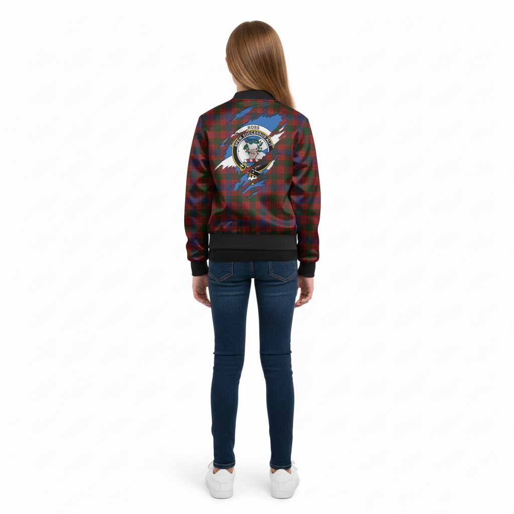 Ross Clan Crest In Me Tartan Kid Bomber Jacket Scotland Flag Style