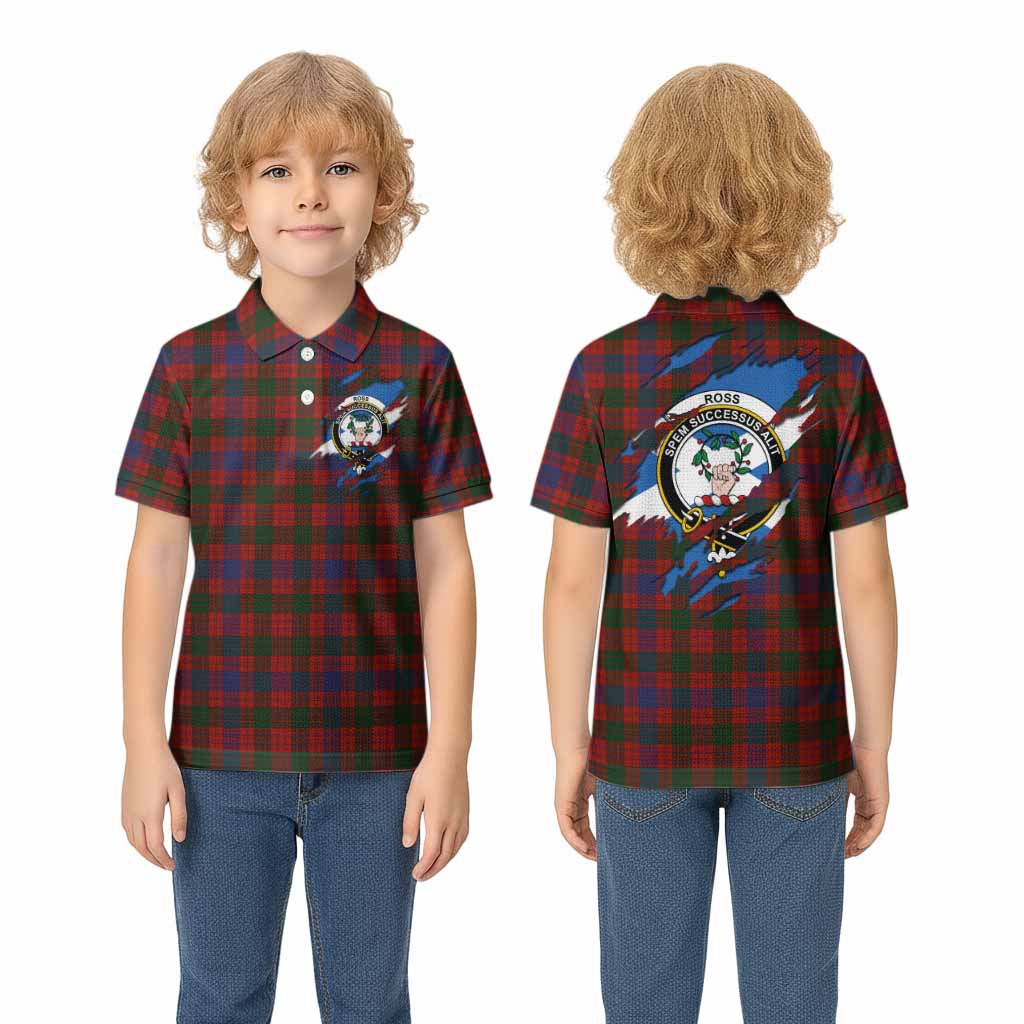 Ross Clan Crest In Me Tartan Kid Polo Shirt Scotland Flag Style