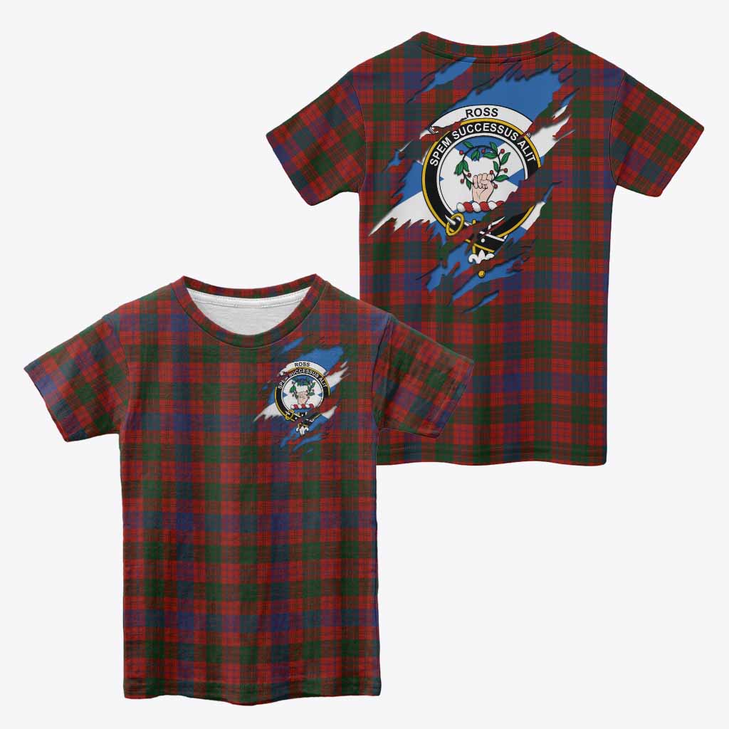 Ross Clan Crest In Me Tartan Kid T-shirt Scotland Flag Style