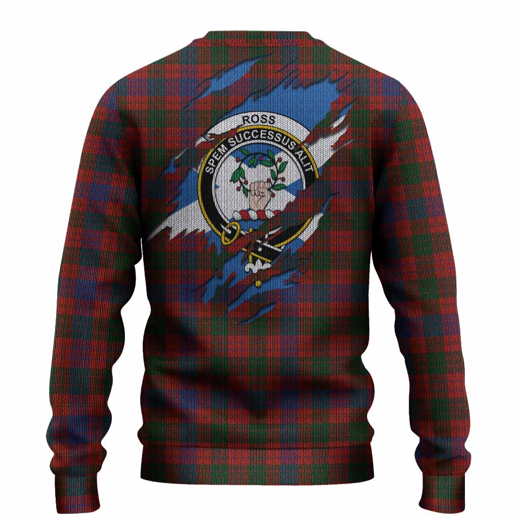Ross Clan Crest In Me Tartan Knitted Sweater Scotland Flag Style