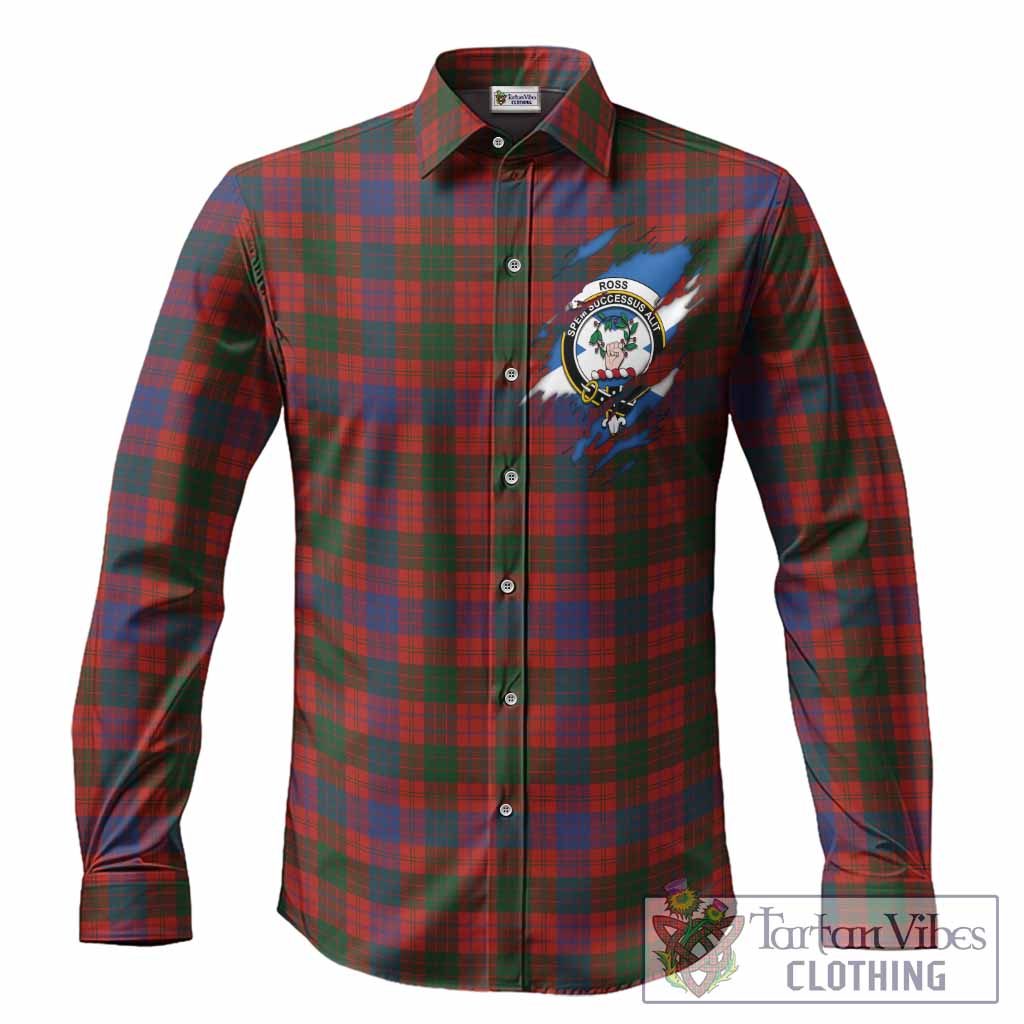 Ross Clan Crest In Me Tartan Long Sleeve Button Shirts Scotland Flag Style