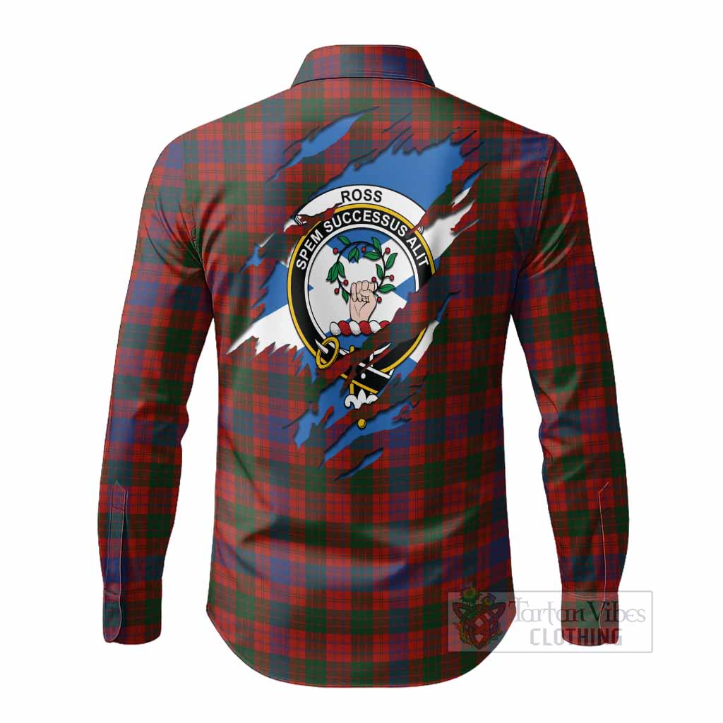 Ross Clan Crest In Me Tartan Long Sleeve Button Shirts Scotland Flag Style