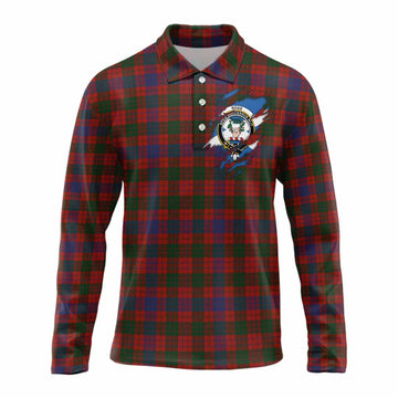 Ross Clan Crest In Me Tartan Long Sleeve Polo Shirt Scotland Flag Style