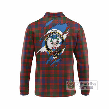 Ross Clan Crest In Me Tartan Long Sleeve Polo Shirt Scotland Flag Style
