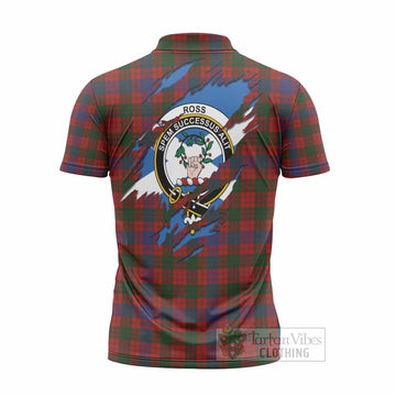 Ross Clan Crest In Me Tartan Zipper Polo Shirt Scotland Flag Style