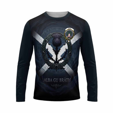 Ross Clan Crest Long Sleeve T-Shirt with Celtic Knot Thistle and Saltire