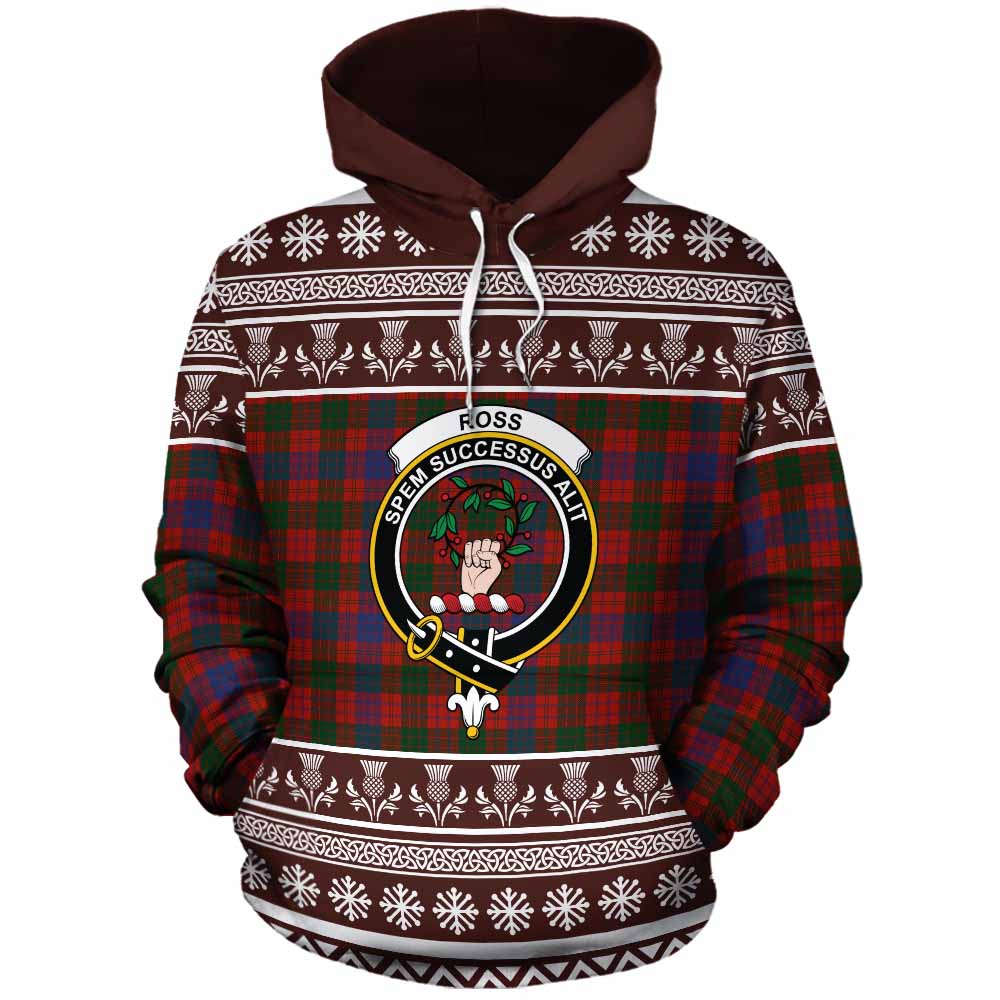 Ross Clan Tartan Christmas Cotton Hoodie with Family Crest - Tartan Vibes Clothing