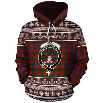 Ross Clan Tartan Christmas Cotton Hoodie with Family Crest