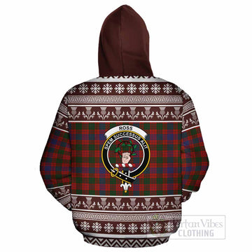 Ross Clan Tartan Christmas Cotton Hoodie with Family Crest