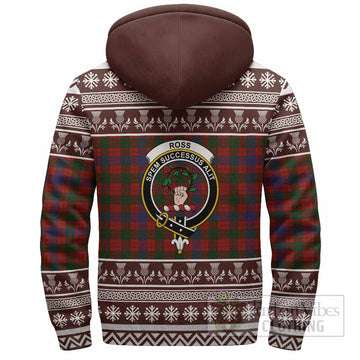 Ross Clan Tartan Christmas Fleece Hoodie with Family Crest
