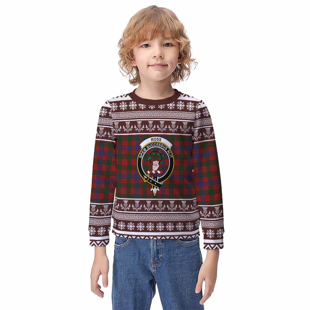 Ross Clan Tartan Christmas Kid Ugly Sweatshirt with Family Crest - Tartan Vibes Clothing