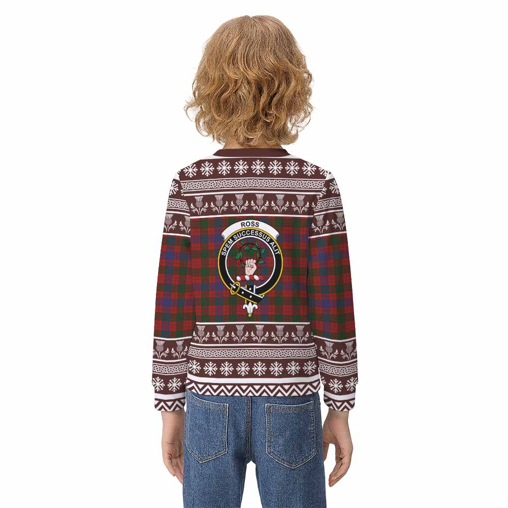 Ross Clan Tartan Christmas Kid Ugly Sweatshirt with Family Crest - Tartan Vibes Clothing