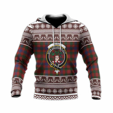 Ross Clan Tartan Christmas Knitted Hoodie with Family Crest