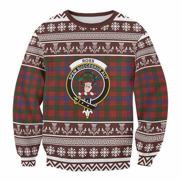 Ross Clan Tartan Christmas Sweatshirt with Family Crest