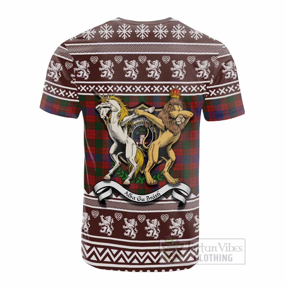 Ross Clan Tartan Crest Christmas Cotton T-shirt Coat of Arms Funny Style - Tartan Vibes Clothing
