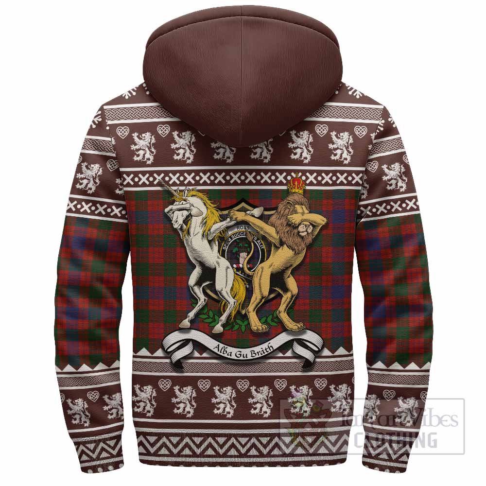 Ross Clan Tartan Crest Christmas Fleece Hoodie Coat of Arms Funny Style - Tartan Vibes Clothing