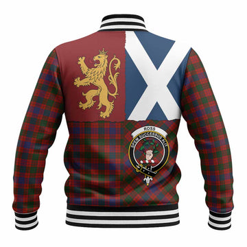 Ross Crest Tartan Baseball Jacket with Lion Rampant Saltire Style