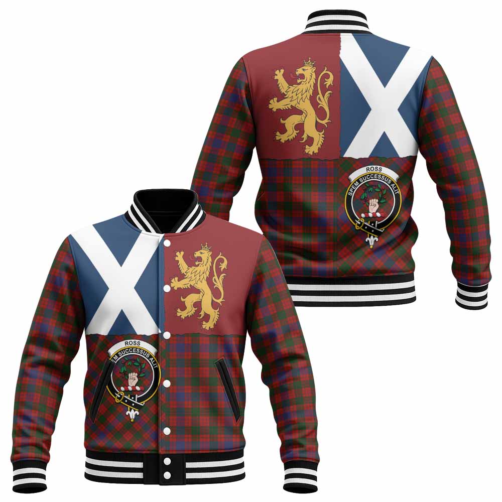 Ross Crest Tartan Baseball Jacket with Lion Rampant Saltire Style