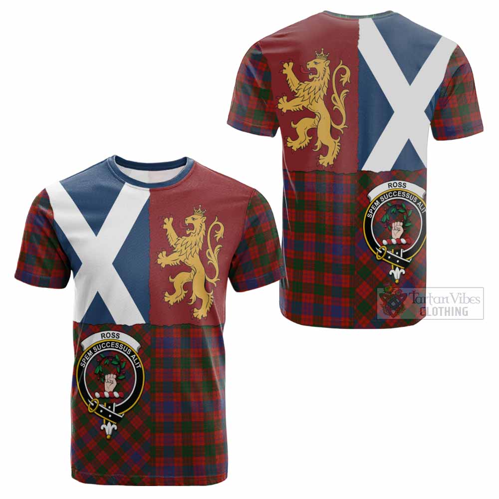 Ross Crest Tartan Cotton T-shirt with Lion Rampant Saltire Style - Tartan Vibes Clothing