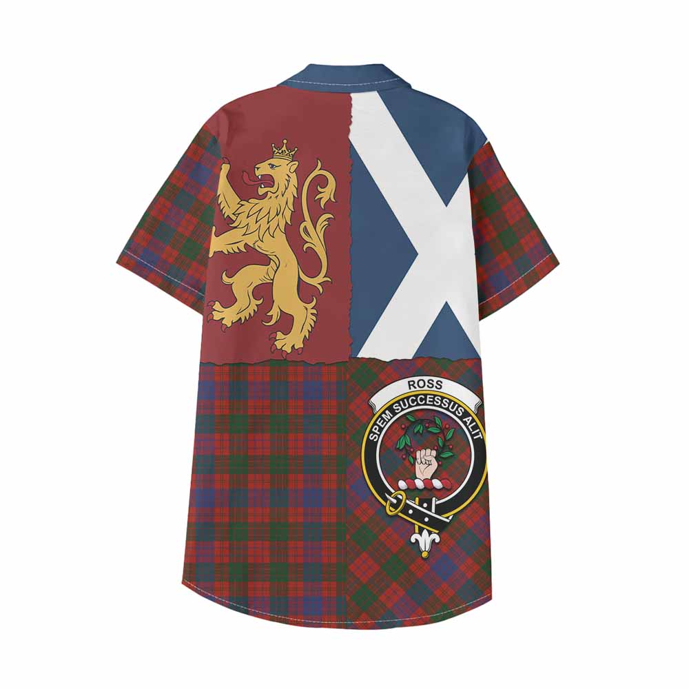 Ross Crest Tartan Kid Hawaiian Shirt with Lion Rampant Saltire Style - Tartan Vibes Clothing