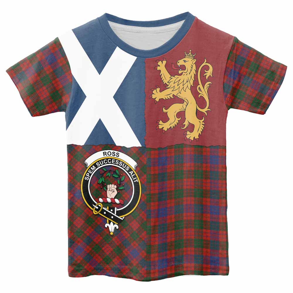 Ross Crest Tartan Kid T-shirt with Lion Rampant Saltire Style - Tartan Vibes Clothing