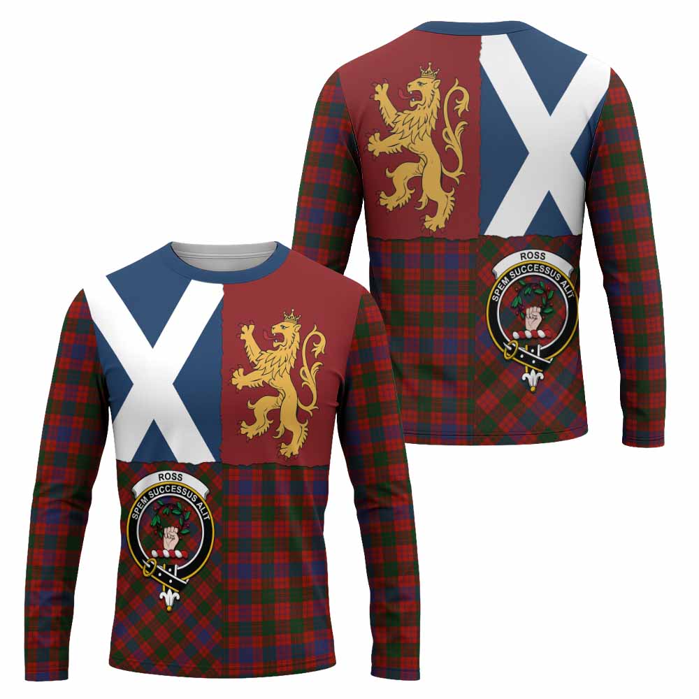 Ross Crest Tartan Long Sleeve T-Shirt with Lion Rampant Saltire Style