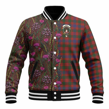 Ross Family Crest Tartan Baseball Jacket Scottish Thistle Flower Pattern Half Style