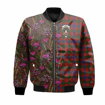 Ross Family Crest Tartan Bomber Jacket Scottish Thistle Flower Pattern Half Style