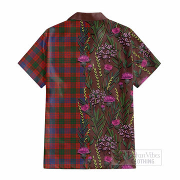 Ross Family Crest Tartan Cotton Hawaiian Shirt Scottish Thistle Flower Pattern Half Style - Tartan Vibes Clothing