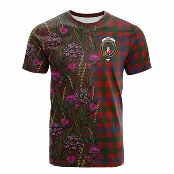 Ross Family Crest Tartan Cotton T-shirt Scottish Thistle Flower Pattern Half Style - Tartan Vibes Clothing